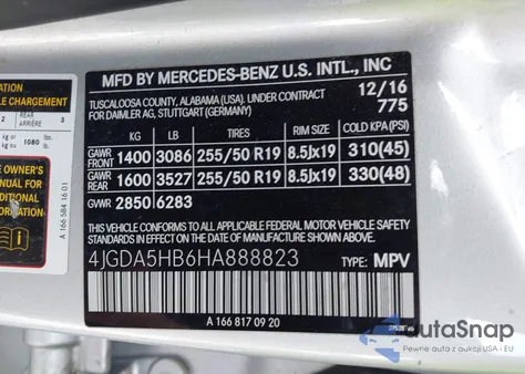 2017 Mercedes-Benz Gle 350 4Matic из США, поврежденный, VIN 4JGDA5HB6HA888823